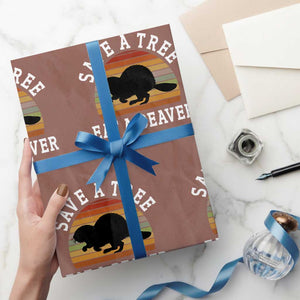 Save A Tree Eat A Beaver Wrapping Paper Roll Funny Ironic Beaver TS02 Mocha Print Your Wear