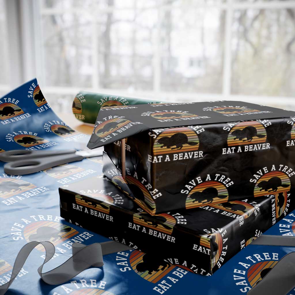 Save A Tree Eat A Beaver Wrapping Paper Roll Funny Ironic Beaver TS02 Black Print Your Wear