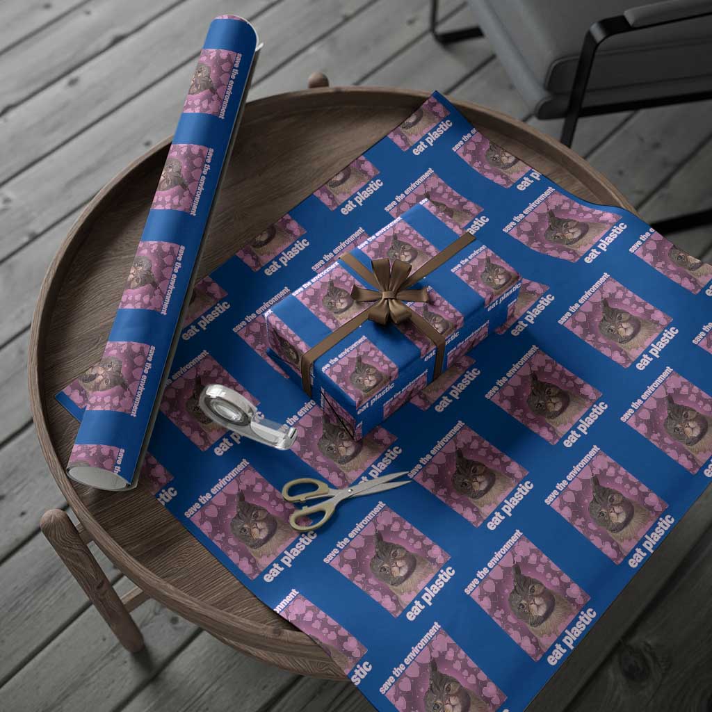 Save The Environment Eat Plastic Wrapping Paper Roll Funny Cute Cat Meme TS14 Blue Print Your Wear