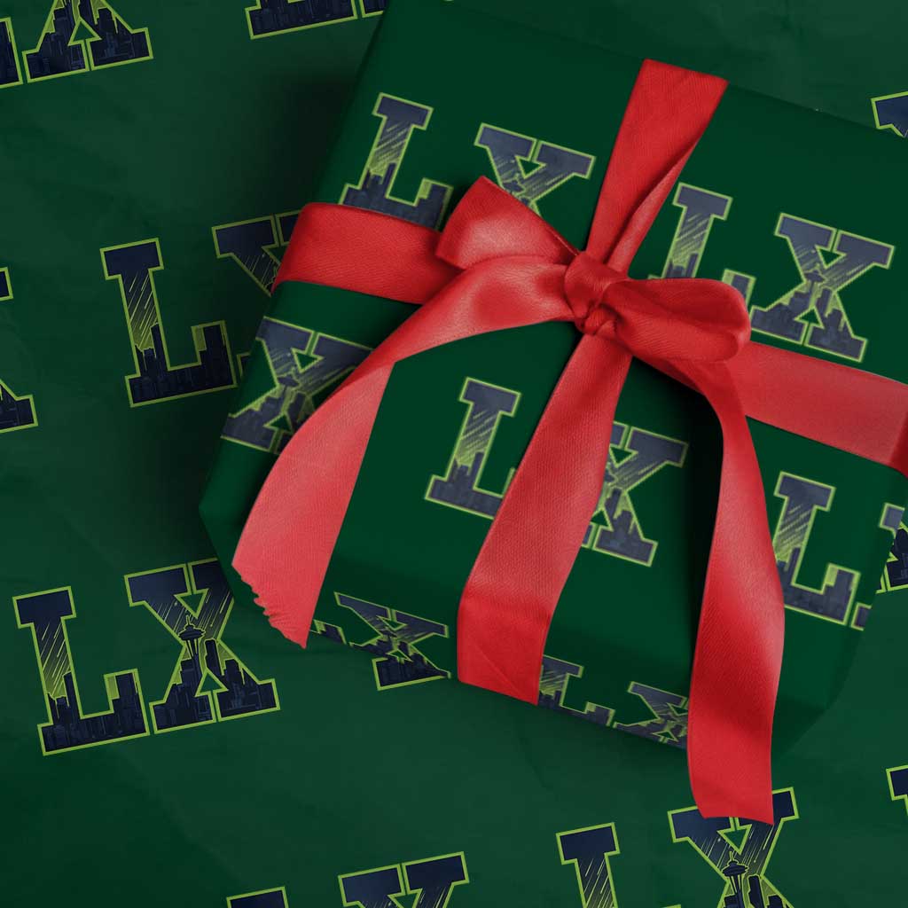 Seattle LX Game Day Washington Space Needle Skyline Wrapping Paper Roll TS11 Green Print Your Wear