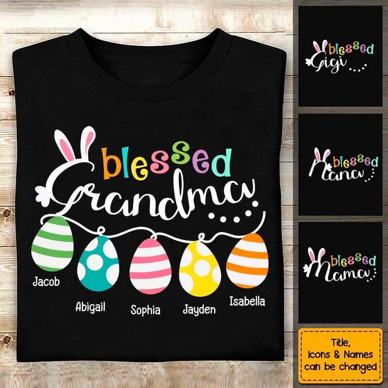 Easter Personalized Blessed Grandma Easter Eggs T Shirt CTM Youth Custom - Printyourwear