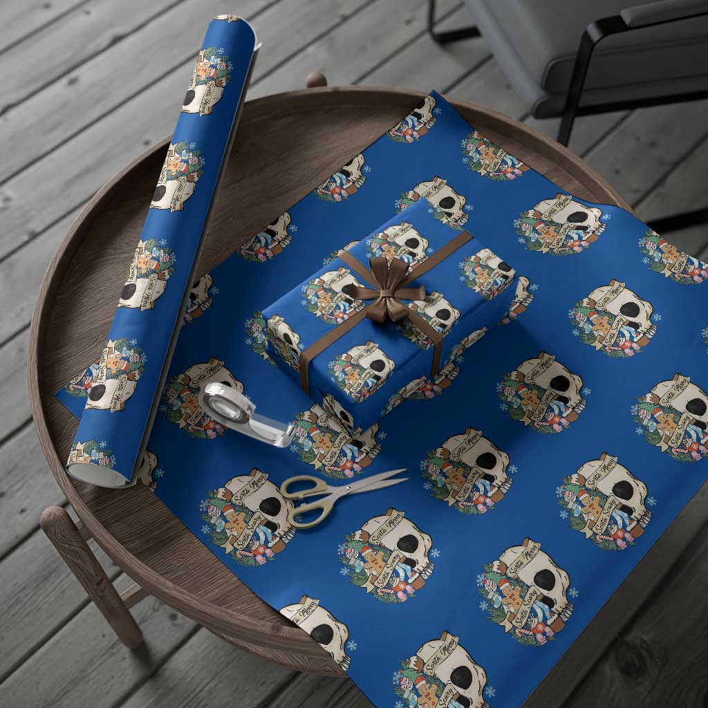 Skull Christmas Wrapping Paper Roll Sorta Scary Sorta Merry TS02 Blue Print Your Wear
