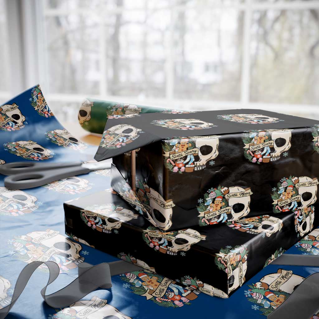 Skull Christmas Wrapping Paper Roll Sorta Scary Sorta Merry TS02 Black Print Your Wear
