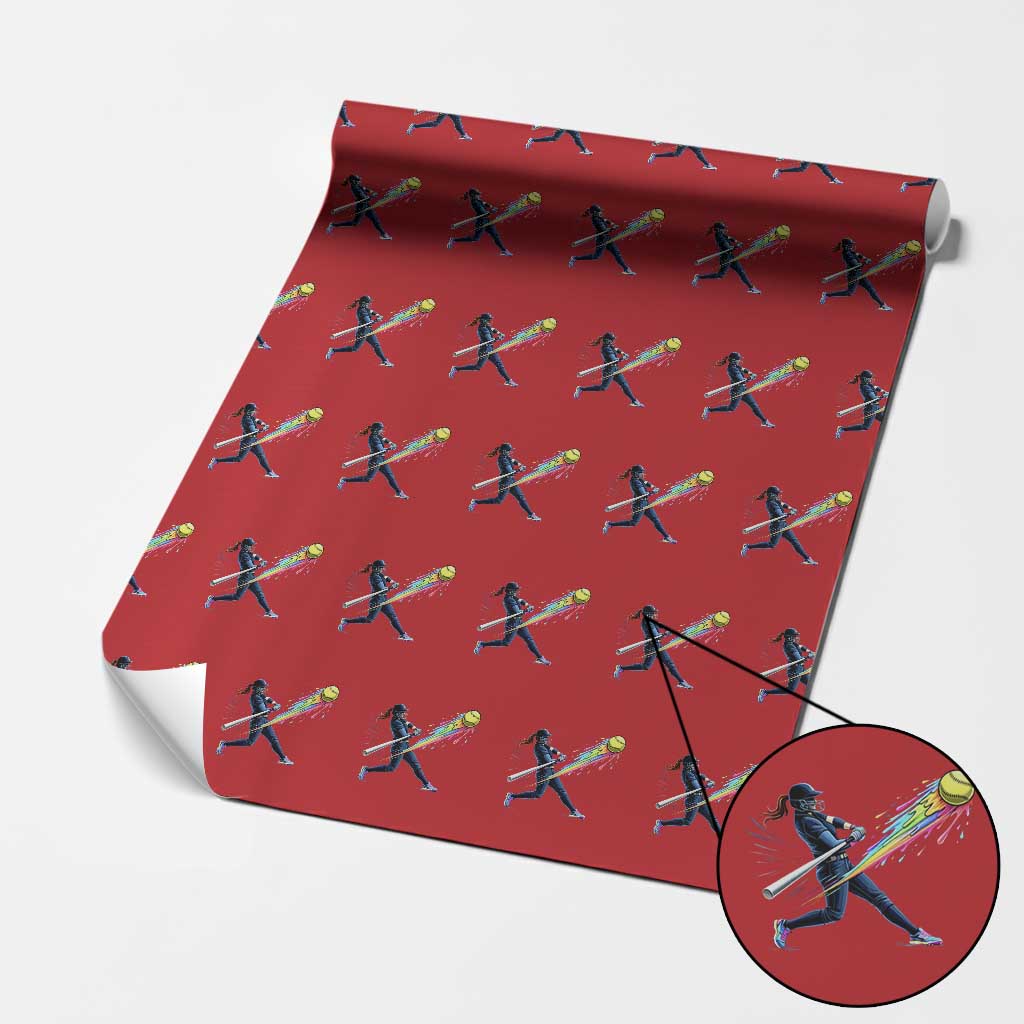 Softball Player Drip Wrapping Paper Roll TS10 Red Print Your Wear