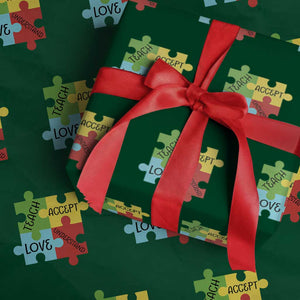 Special Ed Educator Autism Support Wrapping Paper Roll Teach Accept Understand Love TS12 Green Print Your Wear