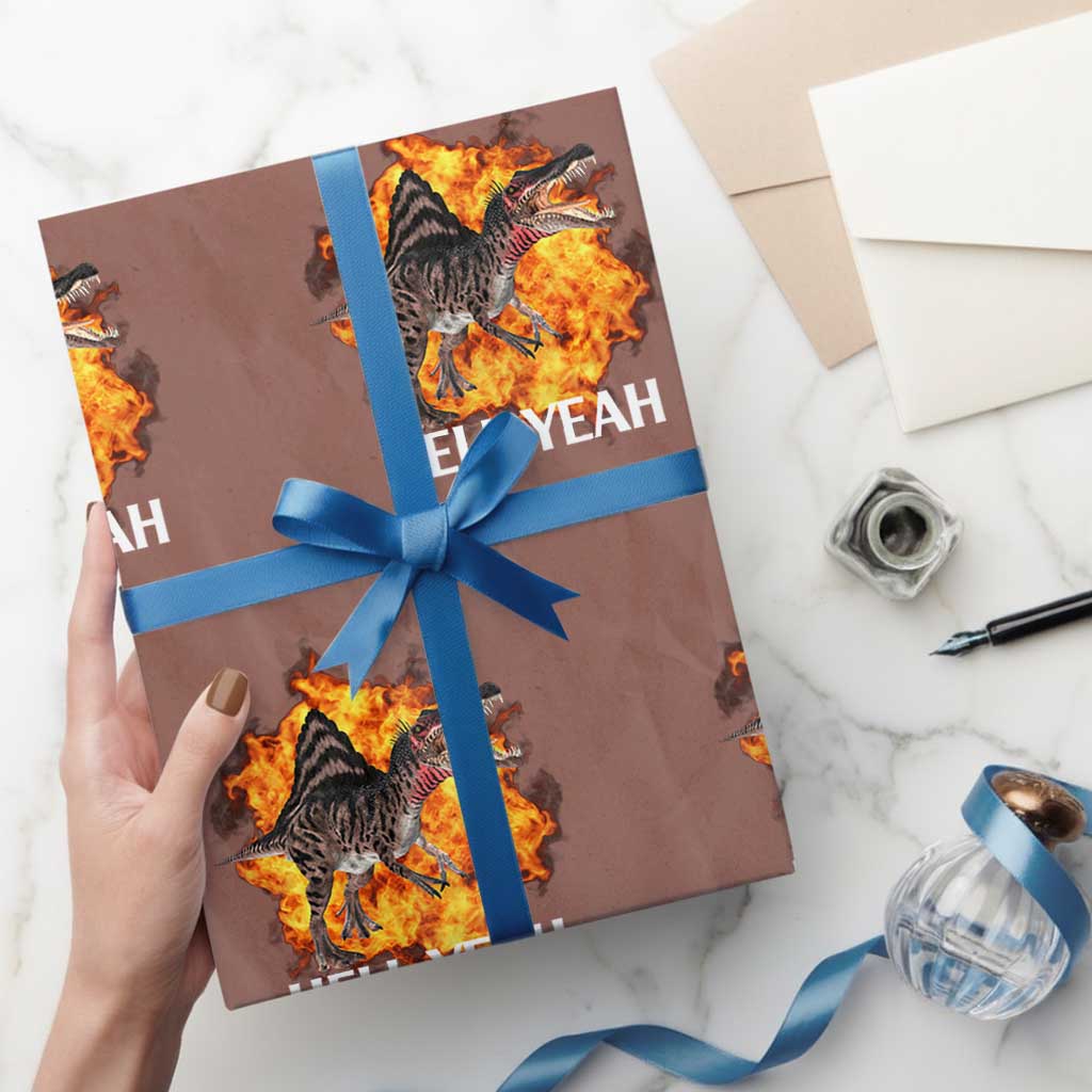 Spinosaurus Racha Explosion Hell Yeah Wrapping Paper Roll Dinosaur Shrieks Meme Funny Prehistoric Fire Blast TS02 Mocha Print Your Wear