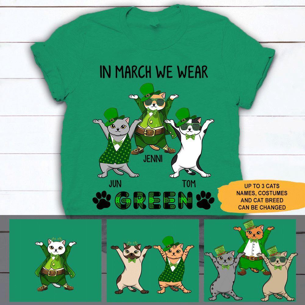 Personalized St Patricks Day Cats T Shirt In March We Wear Green CTM Youth Custom - Printyourwear