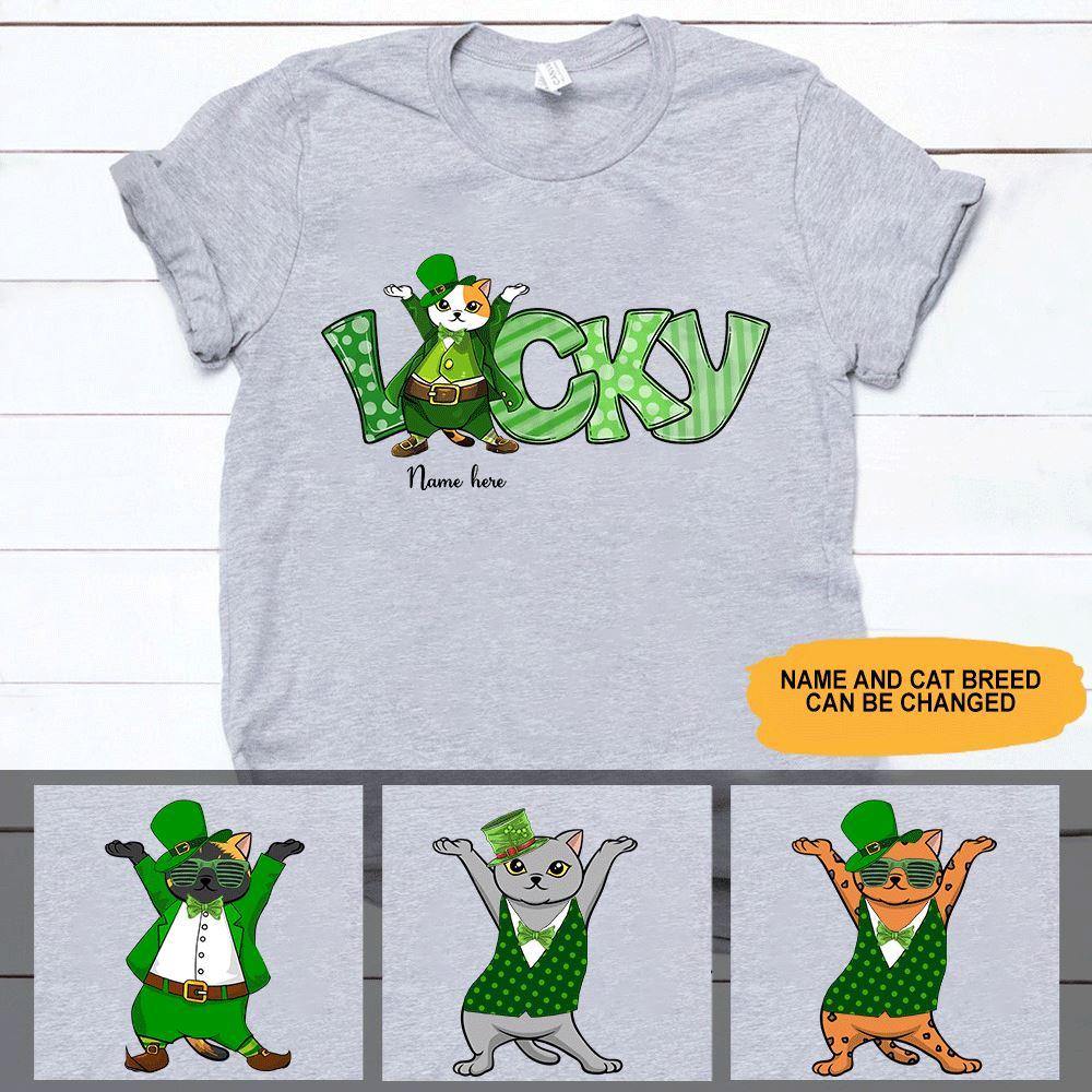 Personalized St Patricks Day Cats T Shirt Lucky Cats Dancing CTM Youth Custom - Printyourwear