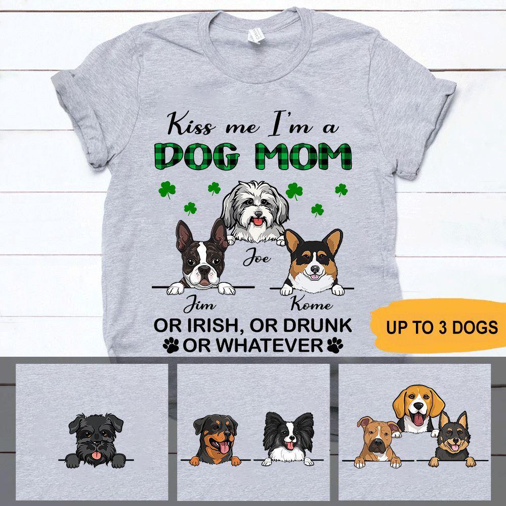 Personalized St Patricks Day Dogs T Shirt Kiss Me Im A Dog Mom Shamrocks Vibes CTM Youth Custom - Printyourwear