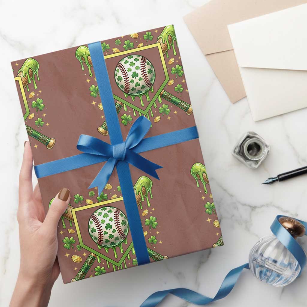 St Patricks Day Baseball Ice Cream Drip Home Plate Wrapping Paper Roll TS11 Mocha Print Your Wear