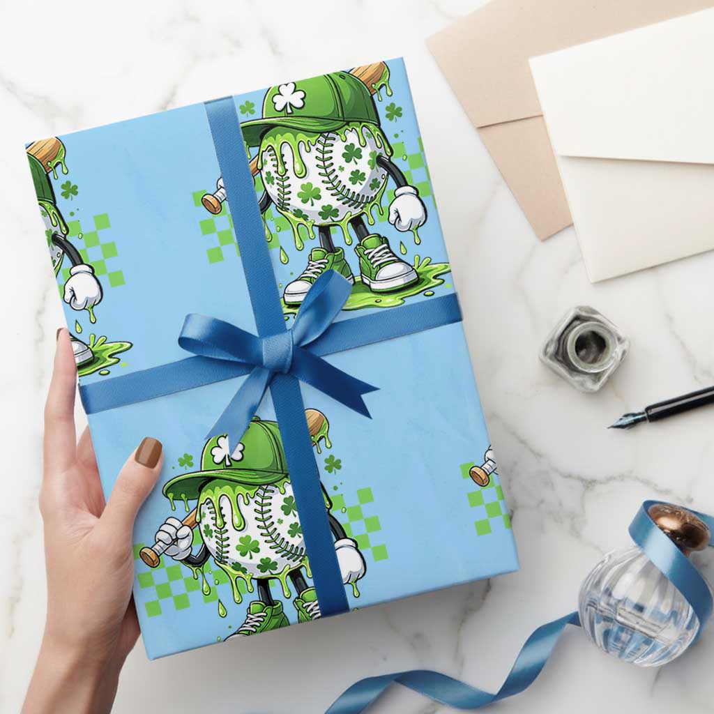 St Patricks Day Shamrock Baseball Player Gift Wrapping Paper Roll TS12 Light Blue Print Your Wear