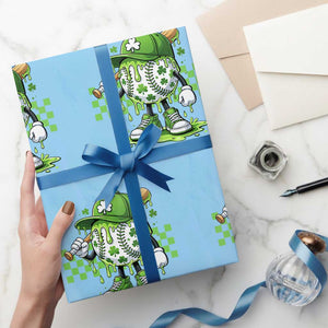 St Patricks Day Shamrock Baseball Player Gift Wrapping Paper Roll TS12 Light Blue Print Your Wear