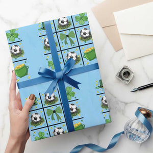 St Patricks Day Soccer Wrapping Paper Roll Irish Pride Gift TS12 Light Blue Print Your Wear