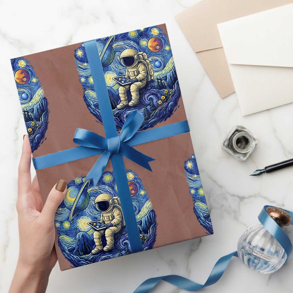 Starry Night Space Bookworm Wrapping Paper Roll Funny Astronaut Reader Gift TS12 Mocha Print Your Wear