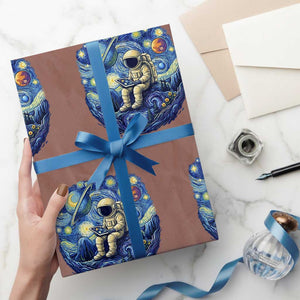 Starry Night Space Bookworm Wrapping Paper Roll Funny Astronaut Reader Gift TS12 Mocha Print Your Wear