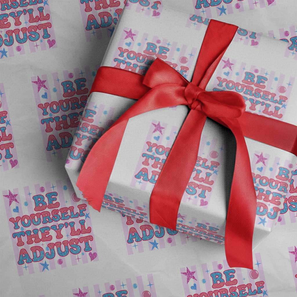 Striped Glitter Effect Printed Trans Rights Wrapping Paper Roll Be Yourself They Will Adjust TS12 White Print Your Wear