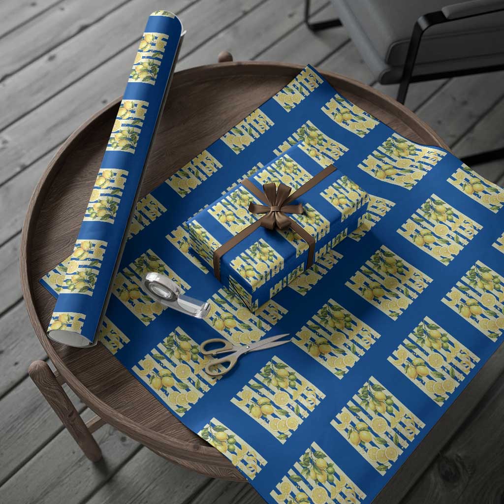 Striped Summer Lemon Wrapping Paper Roll Citrus Fruit Lover Gift TS12 Blue Print Your Wear