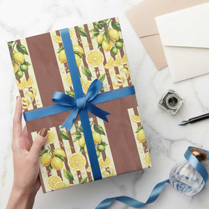 Striped Summer Lemon Wrapping Paper Roll Citrus Fruit Lover Gift TS12 Mocha Print Your Wear