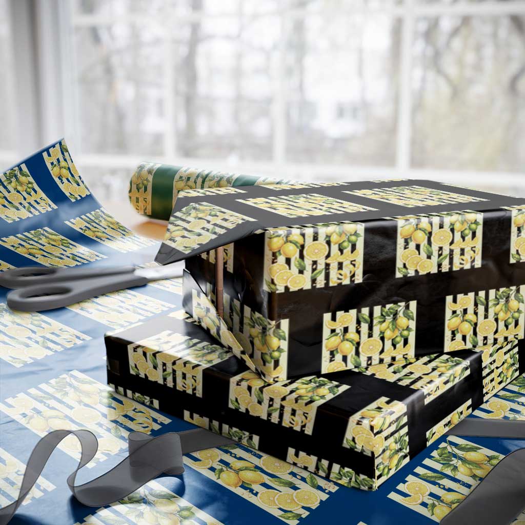 Striped Summer Lemon Wrapping Paper Roll Citrus Fruit Lover Gift TS12 Black Print Your Wear