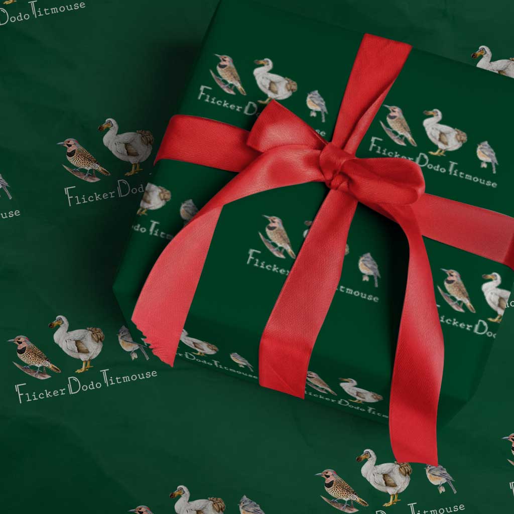 Subtle FDT Wrapping Paper Roll Flicker Dodo Titmouse Bird TS10 Green Print Your Wear
