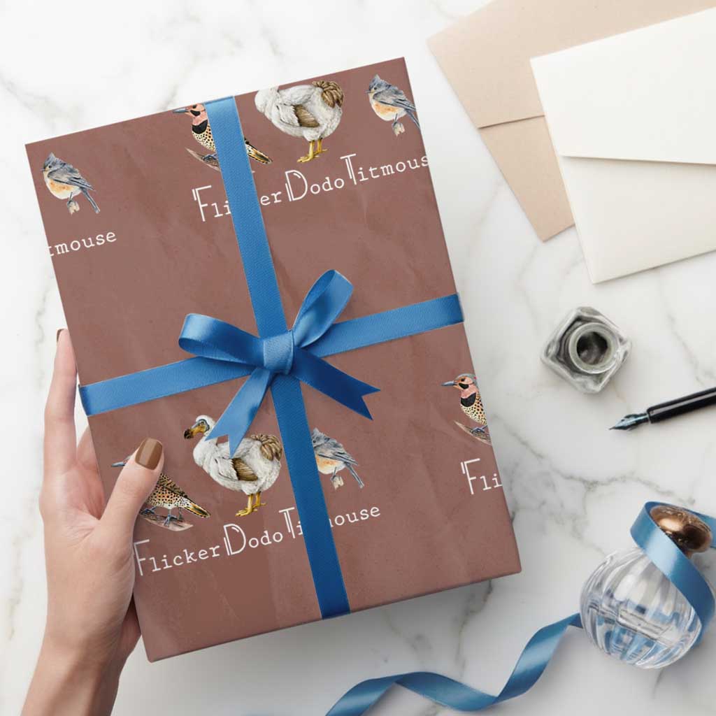 Subtle FDT Wrapping Paper Roll Flicker Dodo Titmouse Bird TS10 Mocha Print Your Wear