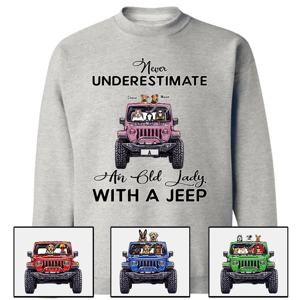 Never Underestimate an Old Man or Lady with a JP Dog & Cat – Custom Apparel – Personalized Jeep Design CTM00 Custom - Printyourwear