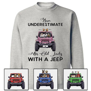 Never Underestimate an Old Man or Lady with a JP Dog & Cat – Custom Apparel – Personalized Jeep Design CTM00 Custom - Printyourwear