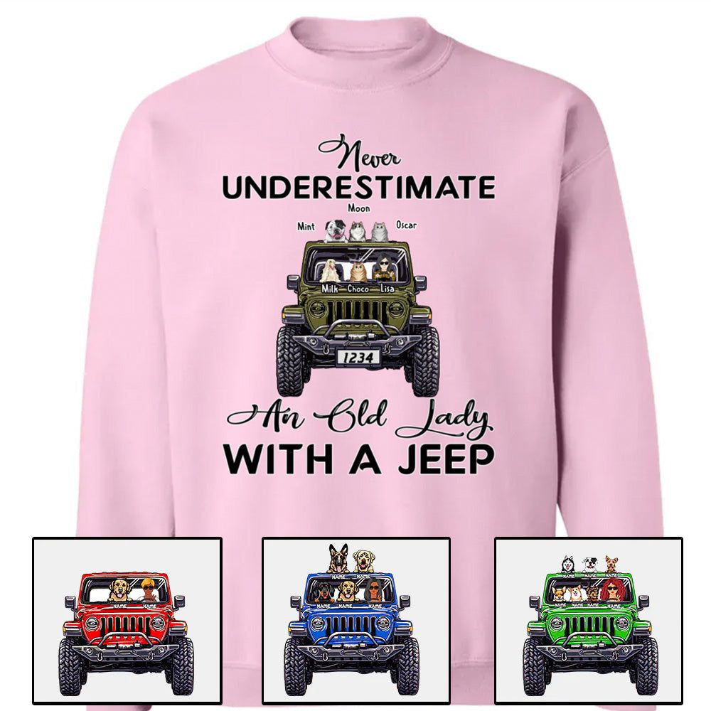Never Underestimate an Old Man or Lady with a JP Dog & Cat – Custom Apparel – Personalized Jeep Design CTM00 Custom - Printyourwear