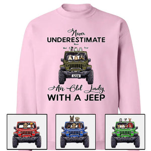 Never Underestimate an Old Man or Lady with a JP Dog & Cat – Custom Apparel – Personalized Jeep Design CTM00 Custom - Printyourwear