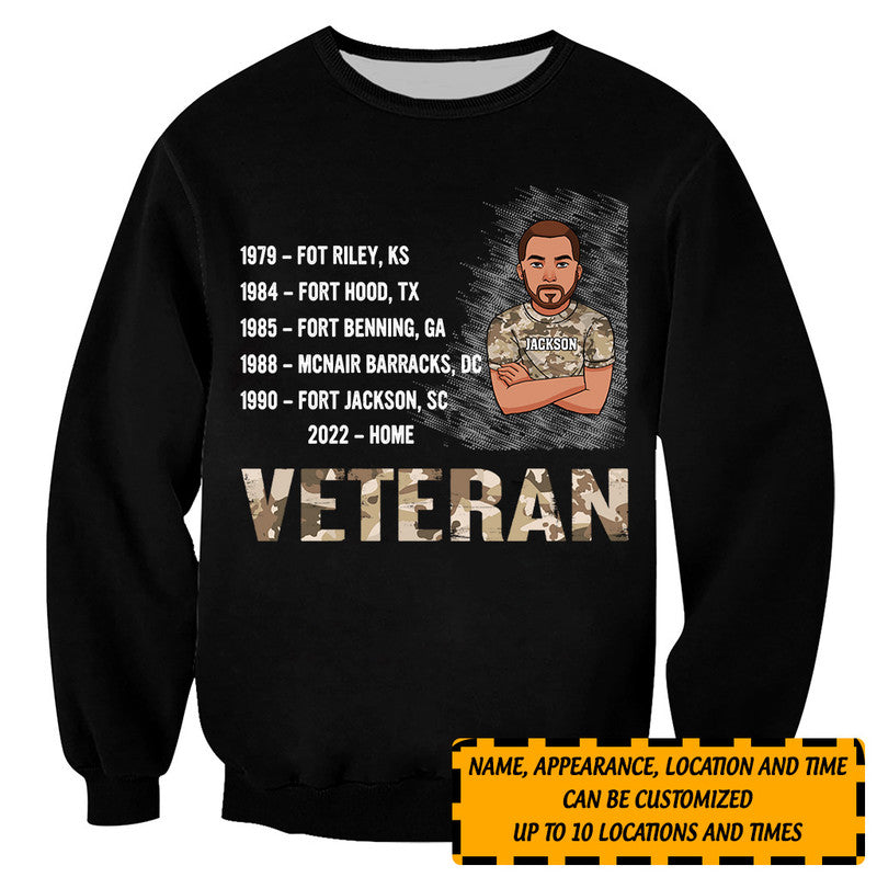 Personalized Veterans Military Base and Time Sweatshirt Gift For Father CTM Adult Custom - Printyourwear