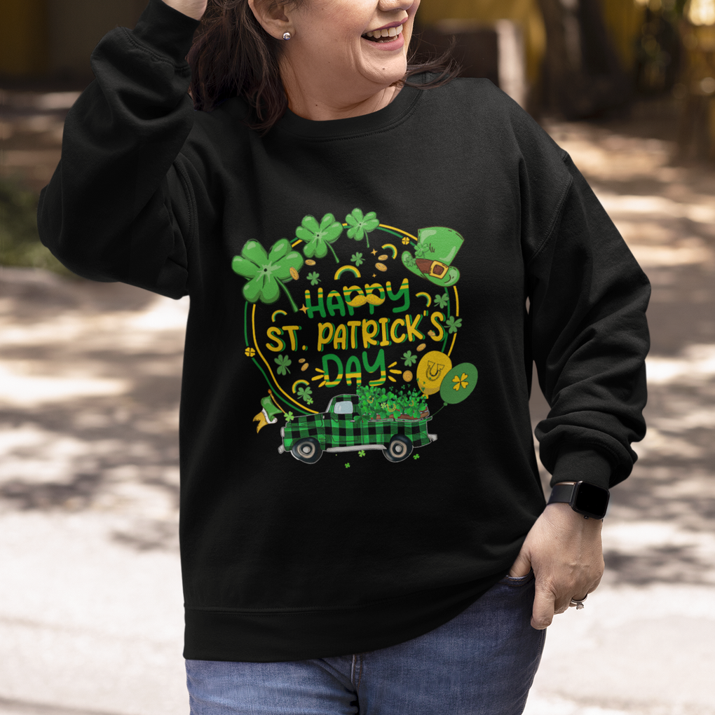 Happy St.Patrick's Day Sweatshirt Patty's Day Truck Loads of Shamrocks and Lucky Charm TS02 Printyourwear