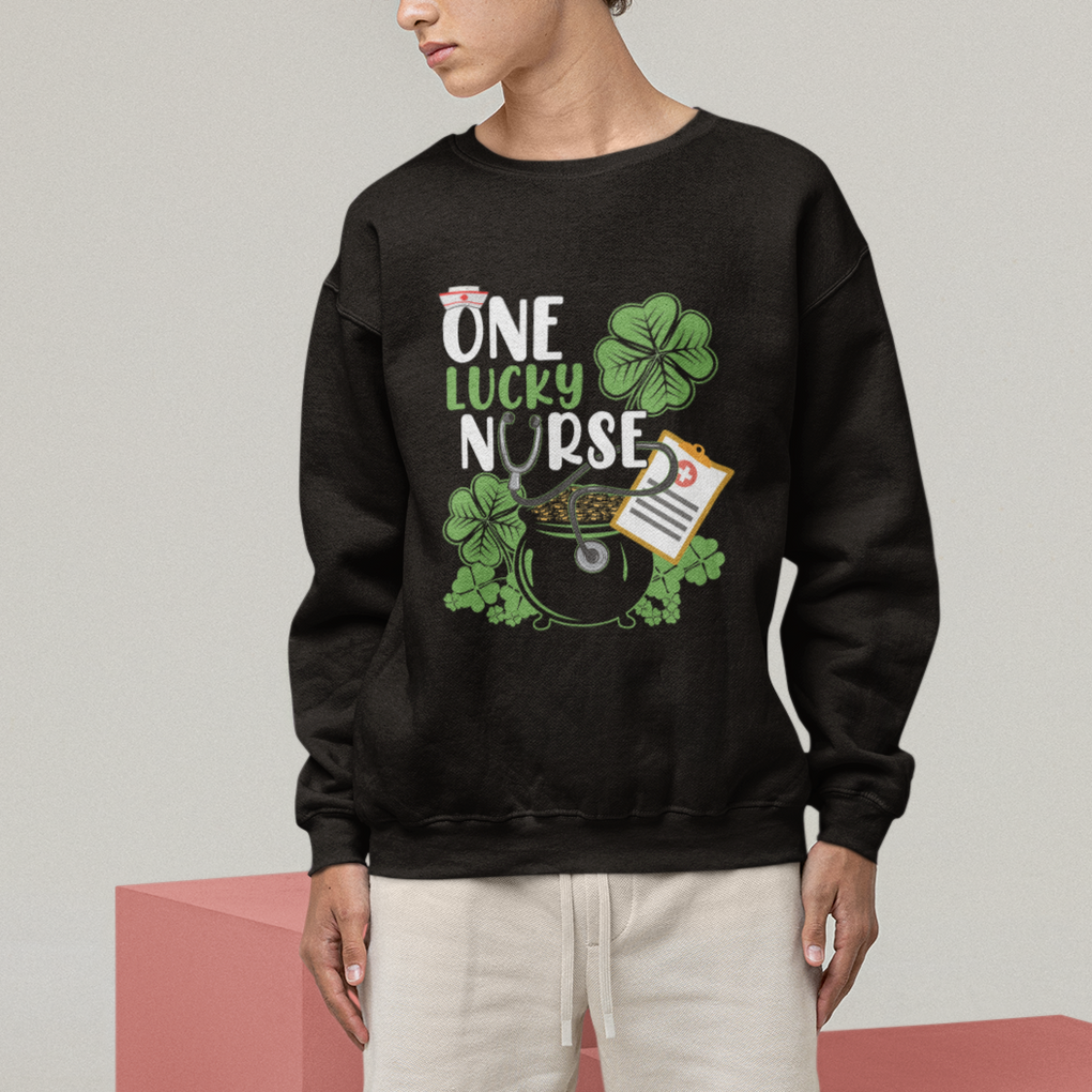 Funny One Lucky Nurse St. Patricks Day Sweatshirt Scrub Life RN ICU ER with Stethoscope TS02 Printyourwear