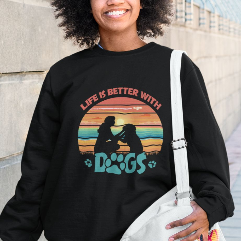 Dog Mom Sweatshirt Life Is Better With Dogs Retro Vintage Sunset TS02 Printyourwear