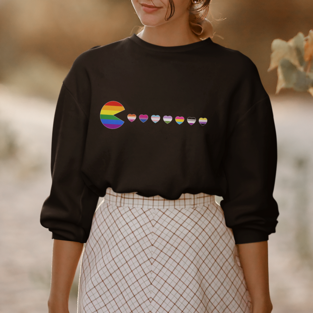 Funny LGBT Pride Sweatshirt Video Game Pie Eating LGBTQ Flag TS02 Printyourwear