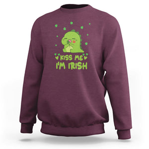 St. Patrick's Day Sweatshirt Kiss Me I'm Irish Cute Dinosaur TS09 Maroon Printyourwear