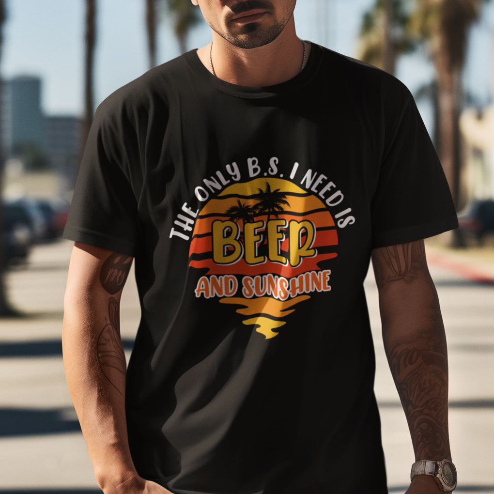 Funny Drinking T Shirt The Only B.S. I Need Is Beer And Sunshine Lover Retro Sunset TS02 Printyourwear