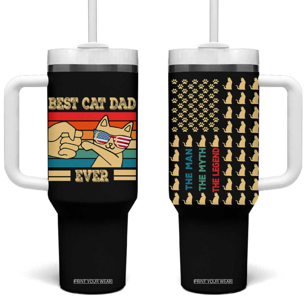 Best Cat Dad Ever Tumbler With Handle The Man The Myth The Legend American Paw Flag TB02 One Size: 40 oz Black Print Your Wear