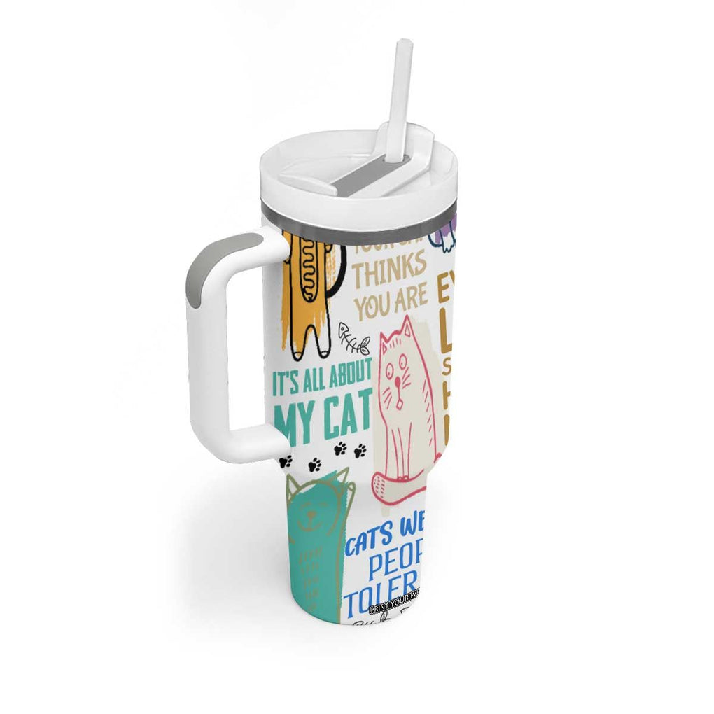 Cute Cat Graphic Tumbler With Handle Funny Cat Lover Sayings TB02 Print Your Wear