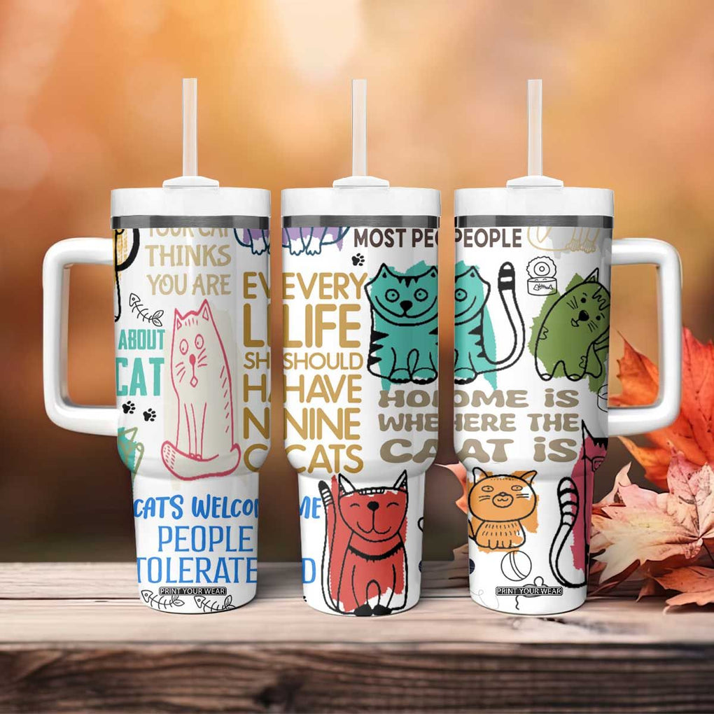 Cute Cat Graphic Tumbler With Handle Funny Cat Lover Sayings TB02 Print Your Wear