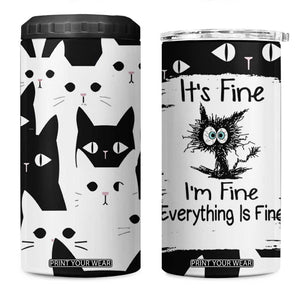 Funny Black Cat 4 in 1 Can Cooler Tumbler It's Fine I'm Fine Everything Is Fine Burnt Cat Meme TB02 One Size: 16 oz White Print Your Wear