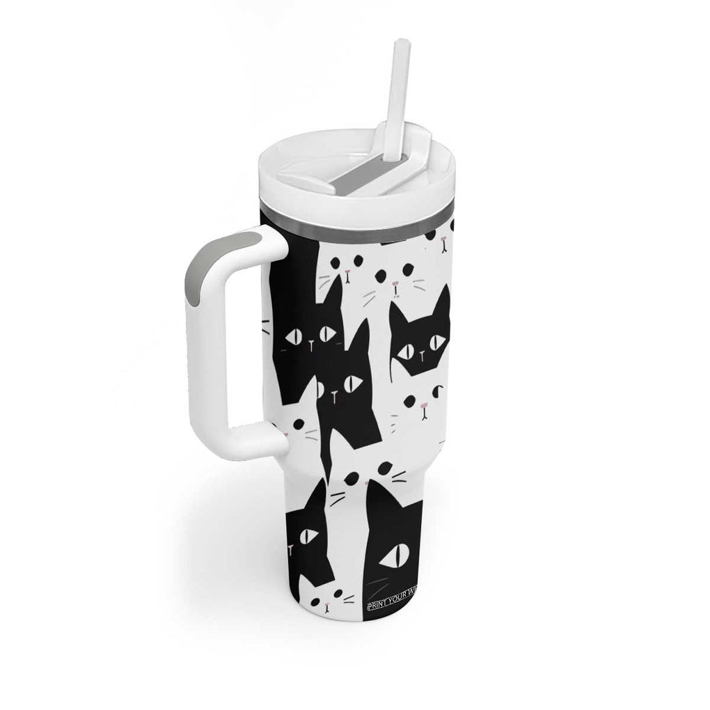 Funny Black Cat Tumbler With Handle It's Fine I'm Fine Everything Is Fine Burnt Cat Meme TB02 Print Your Wear
