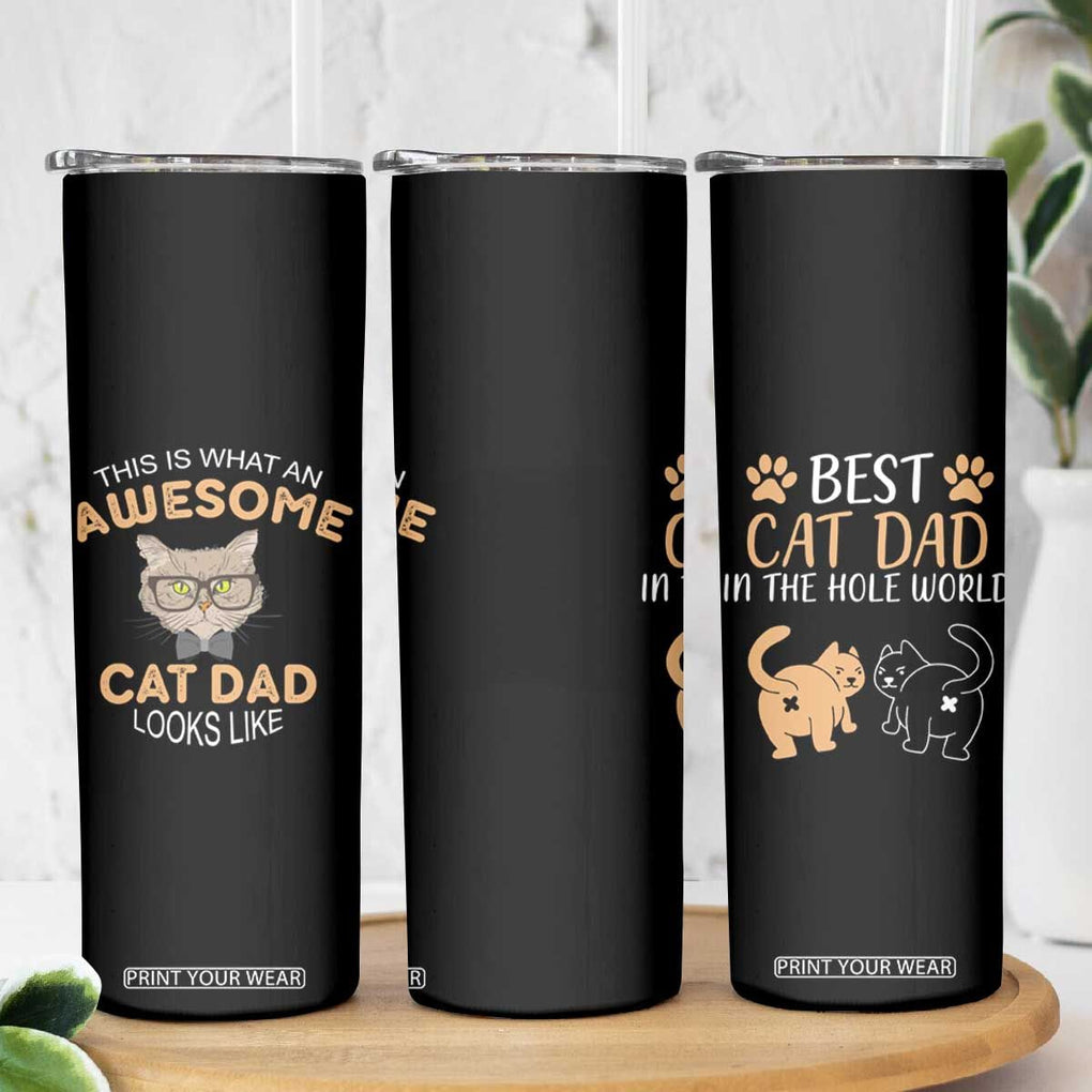 Awesome Cats Dad Skinny Tumbler Funny Best Cat Dad In The Hole World TB02 Print Your Wear