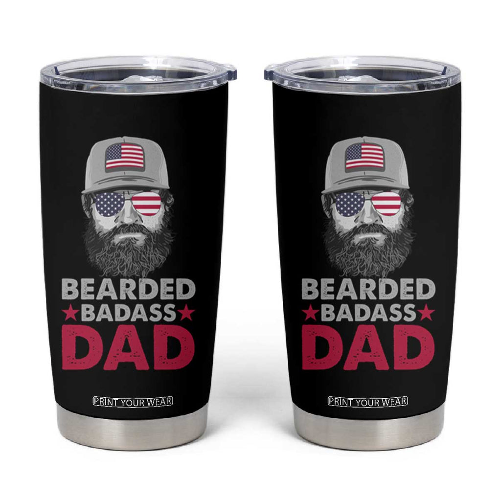 Bearded Dad Tumbler Cup Cool Patriotic American Papa US Flag Vintage TB02 Black Print Your Wear