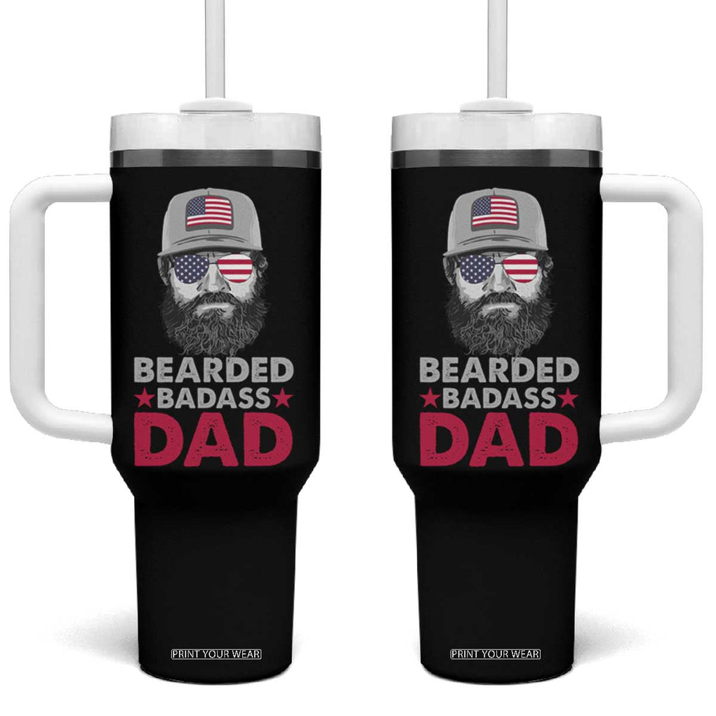 Bearded Dad Tumbler With Handle Cool Patriotic American Papa US Flag Vintage TB02 One Size: 40 oz Black Print Your Wear