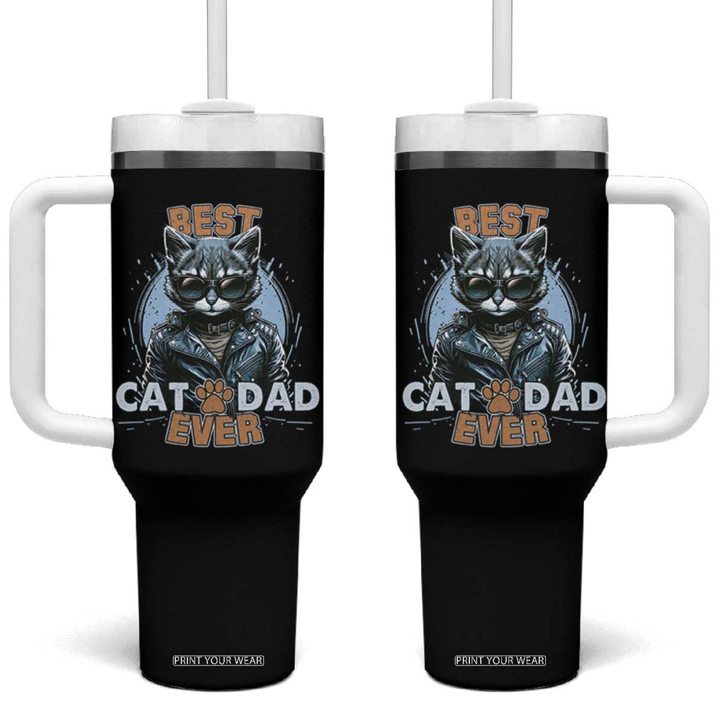 Cool Cat Dad Tumbler With Handle Best Cat Dad Ever Father's Day TB02 One Size: 40 oz Black Print Your Wear