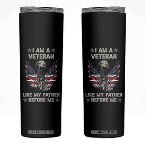 American Veteran Skinny Tumbler Like My Father Before Me Us Flag Angel Wings Combat Boots And Dog Tag TB02 Black Print Your Wear