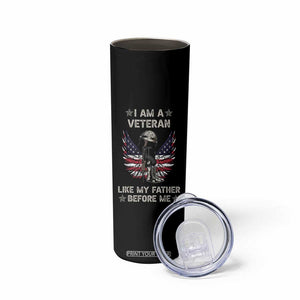 American Veteran Skinny Tumbler Like My Father Before Me Us Flag Angel Wings Combat Boots And Dog Tag TB02 Print Your Wear