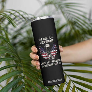 American Veteran Skinny Tumbler Like My Father Before Me Us Flag Angel Wings Combat Boots And Dog Tag TB02 Print Your Wear