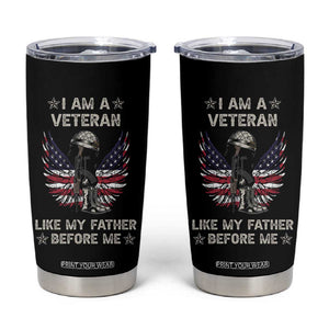 American Veteran Tumbler Cup Like My Father Before Me Us Flag Angel Wings Combat Boots And Dog Tag TB02 Black Print Your Wear