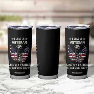 American Veteran Tumbler Cup Like My Father Before Me Us Flag Angel Wings Combat Boots And Dog Tag TB02 Print Your Wear